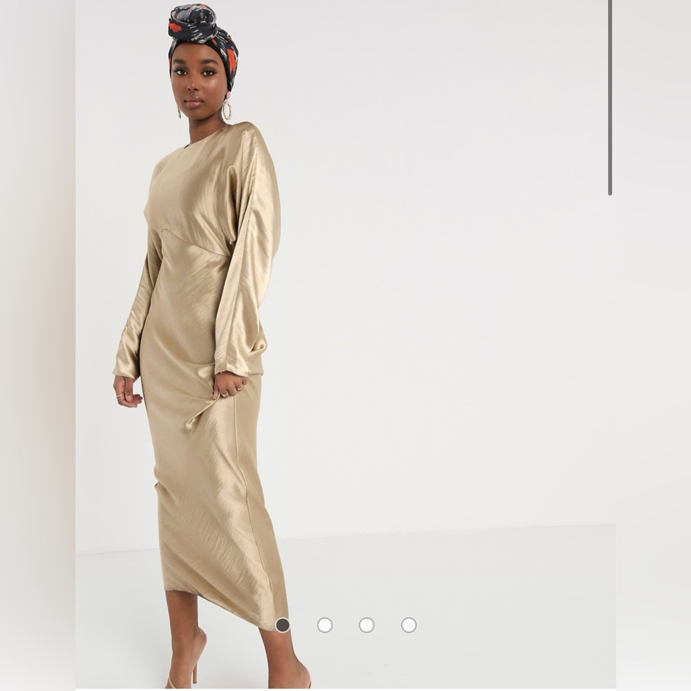 ASOS DESIGN satin batwing bias cut maxi dress in oyster.
